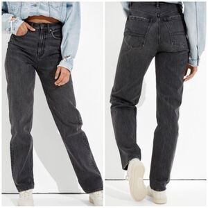 AMERICAN Eagle Washed Black Baggy Mom Jeans Size 4 Short Inseam